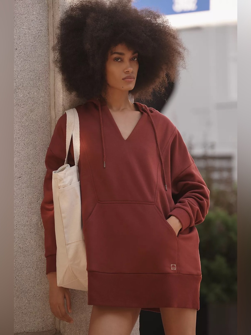 Daily Practice by Anthropologie Long-Sleeve Hoodie Mini Dress Oversized V-Neck S